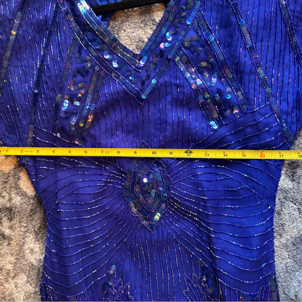 Vintage Scala Stunning Blue Sequin Silk Mini Dress - Picture 8 of 12
